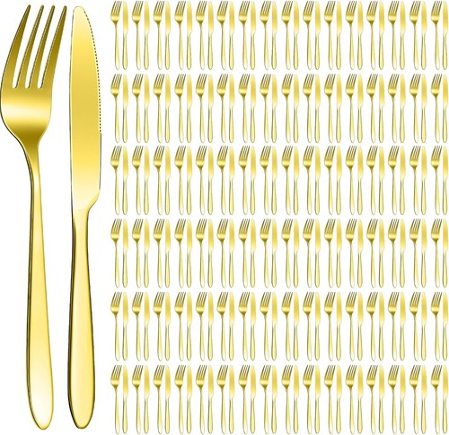 100 pcs gold forks and - gold, knives