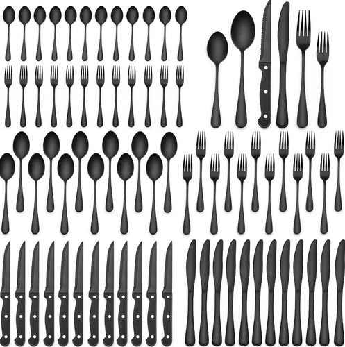 Piece black silverware - 48-piece, set